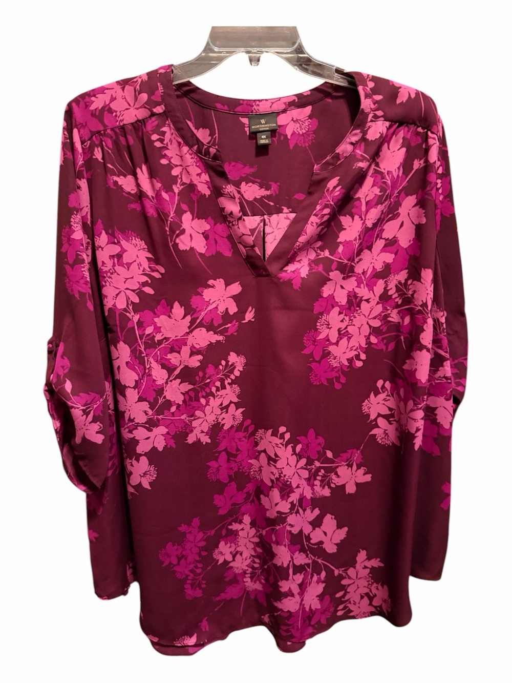 Floral Split-Neck Tunic in Berry Pink by Worthington